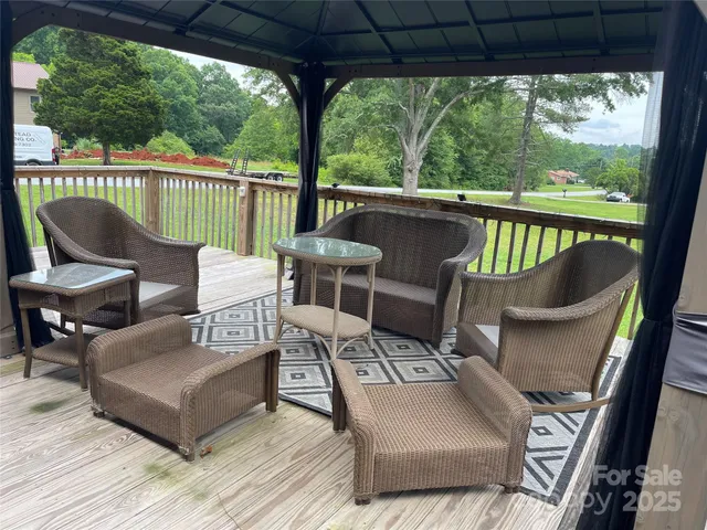 a view of a patio on the deck