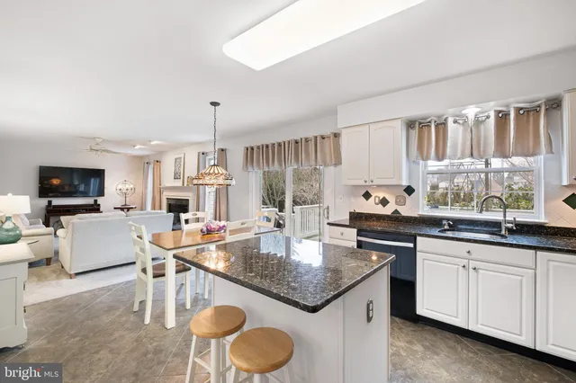 a kitchen with granite countertop a sink and a stove