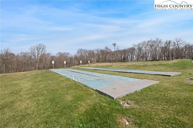 a view of a park with large trees
