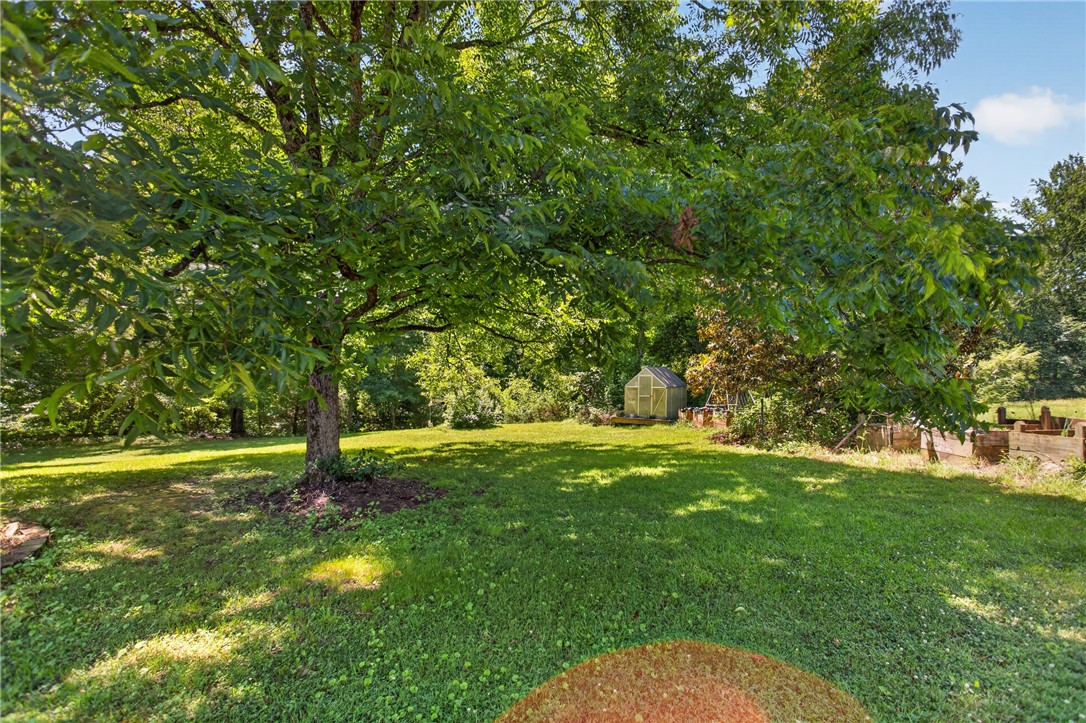 103 Dorsey Lane Walhalla, SC 29691 - Photo 33 of 42 A verdant backyard retreat featuring mature trees and a charming greenhouse.