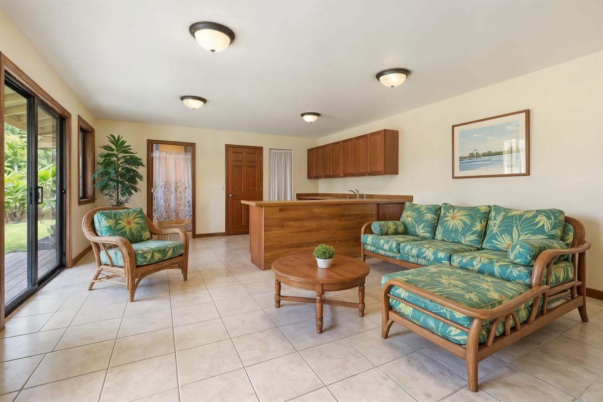 81-6315 Hawaiʻi Belt Road Captain Cook, HI 96750 - Photo 21 of 25 a living room with furniture and a large window