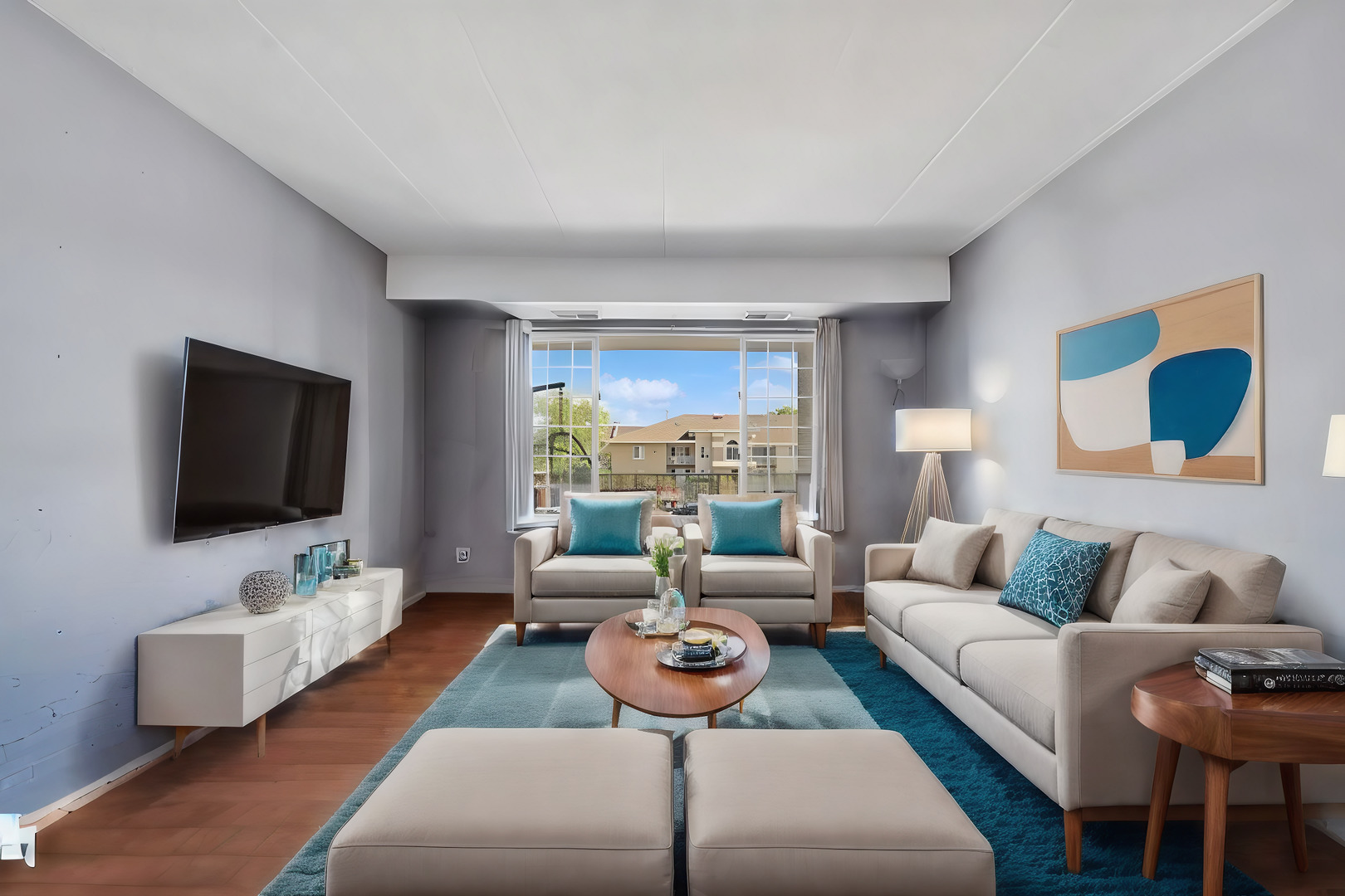 4232 West 77th Street, Unit 206 Chicago, IL 60652 - Photo 3 of 17 a living room with furniture and a flat screen tv