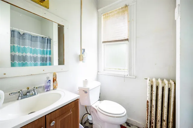 a bathroom with a sink toilet vanity and a mirror