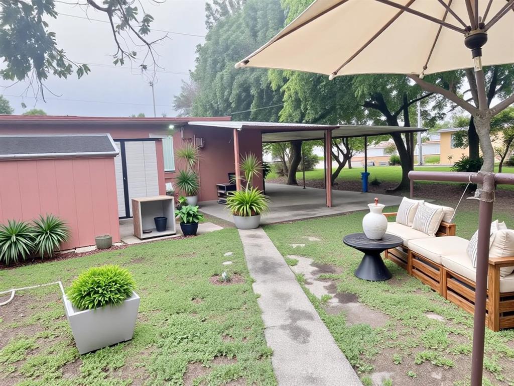 12225 Northwest 17th Avenue North Miami, FL 33167 - Photo 14 of 19 a view of a patio with couches table and chairs under an umbrella