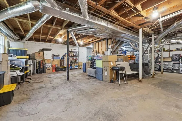 a view of a storage room with racks