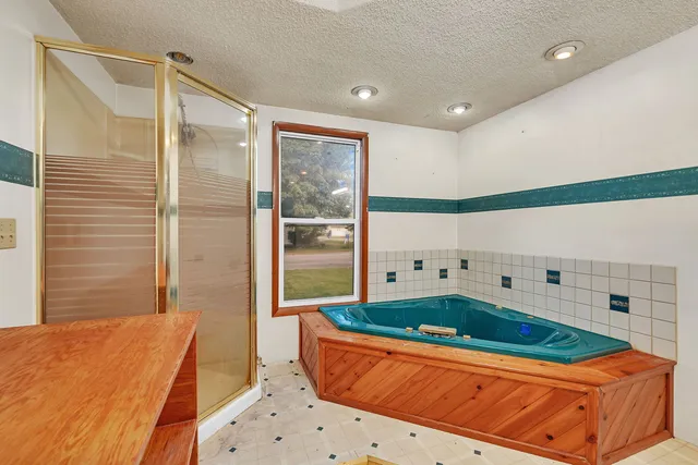 a view of a bathtub in a room