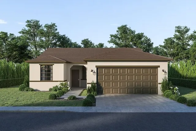 front view of a house with a garden