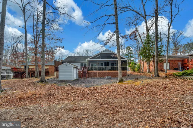 a view of a park with large trees