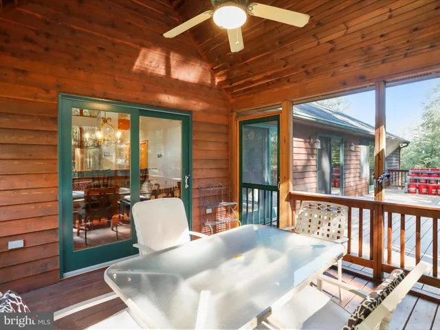 a view of a chair in wooden deck