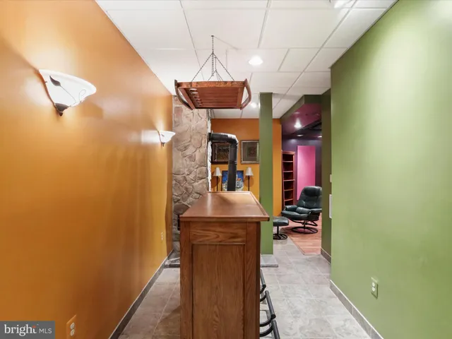 a view of a room with shelves