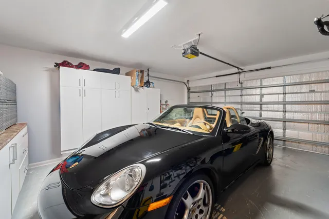 a car parked in a garage