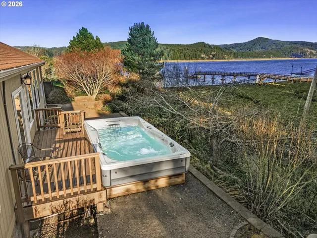 a view of a lake with a mountain in the background