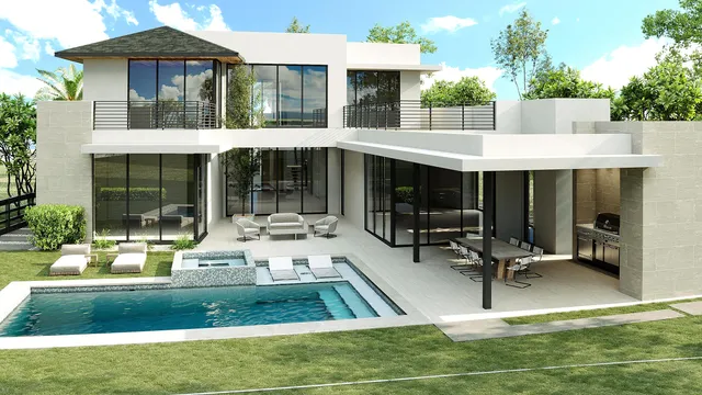 a view of a house with backyard porch and patio