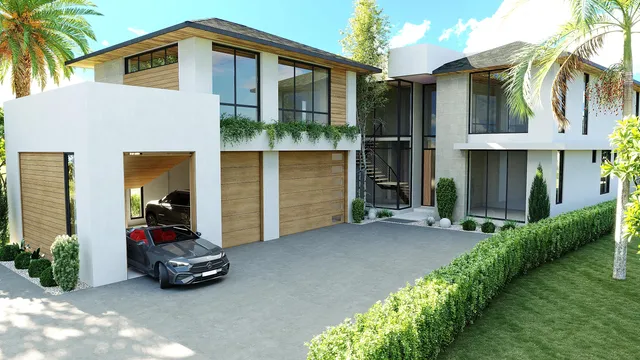 a view of a house with backyard and porch