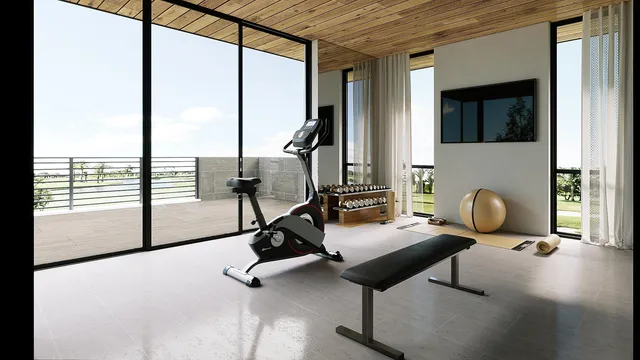 a room with gym equipment