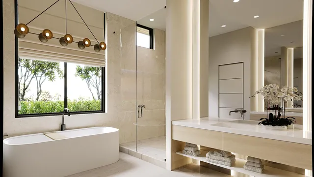 a bathroom with a bathtub and a sink