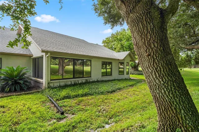 a view of a garden with an outdoor space