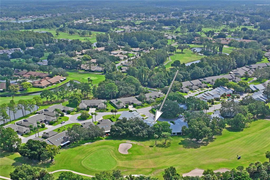 9108 Bassett Lane, Unit B New Port Richey, FL 34655 - Photo 52 of 66 an aerial view of residential houses with outdoor space and trees