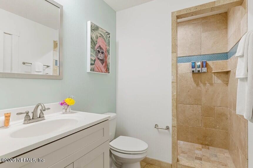 402 3rd Street St. Augustine, FL 32084 - Photo 13 of 29 a bathroom with a sink vanity mirror and toilet