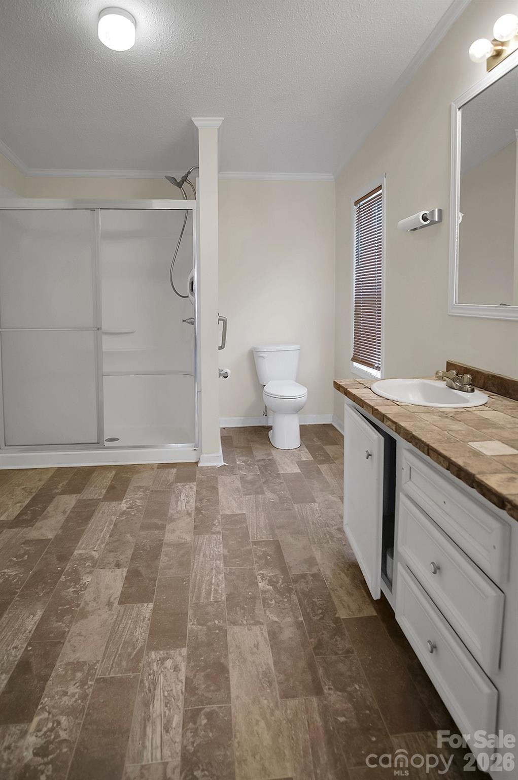 620 Anthony Grove Road Cherryville, NC 28021 - Photo 21 of 32 a bathroom with a granite countertop sink a toilet and a shower