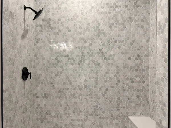 a bathroom with a toilet and a shower