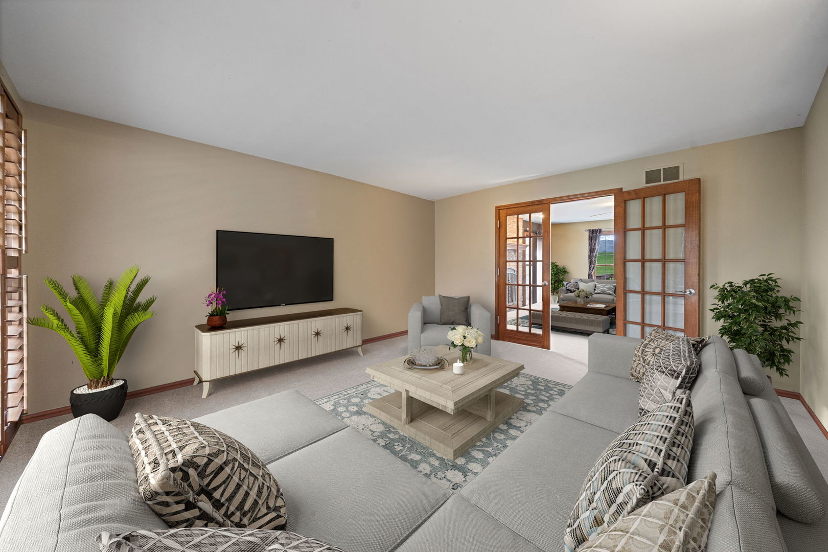 4123 Easy Circle Naperville, IL 60564 - Photo 10 of 45 a living room with furniture a flat screen tv and a potted plant