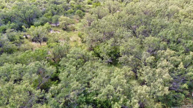 an aerial view of residential house with outdoor space and trees all around