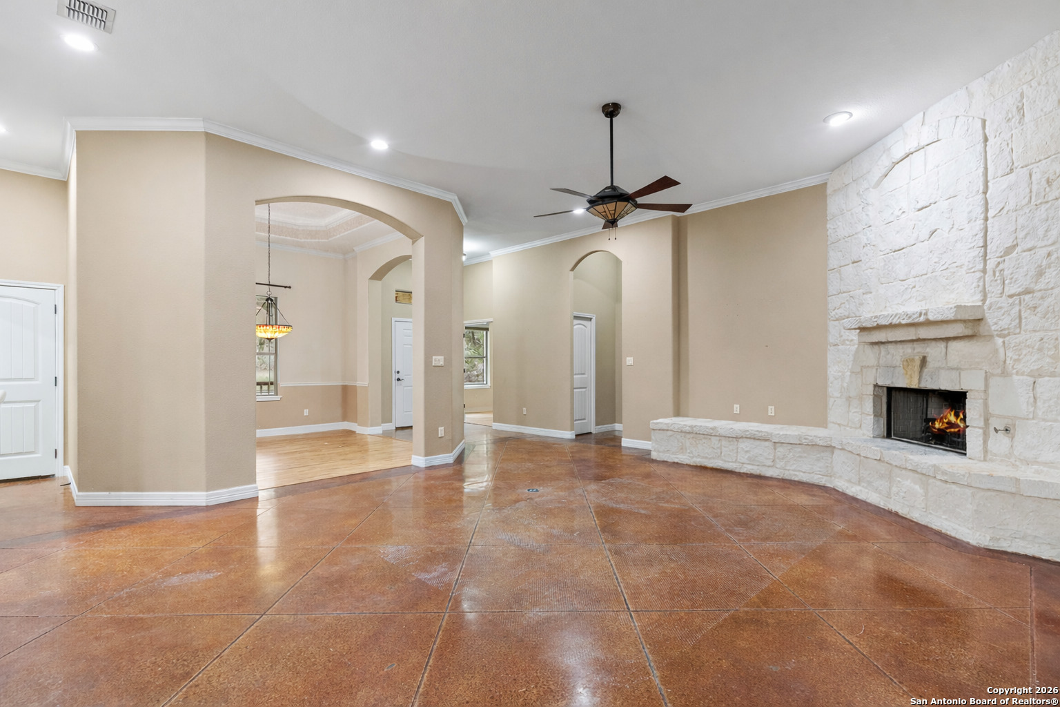 632 Copper Rim Spring Branch, TX 78070 - Photo 12 of 45 a view of an empty room with a fireplace and a window