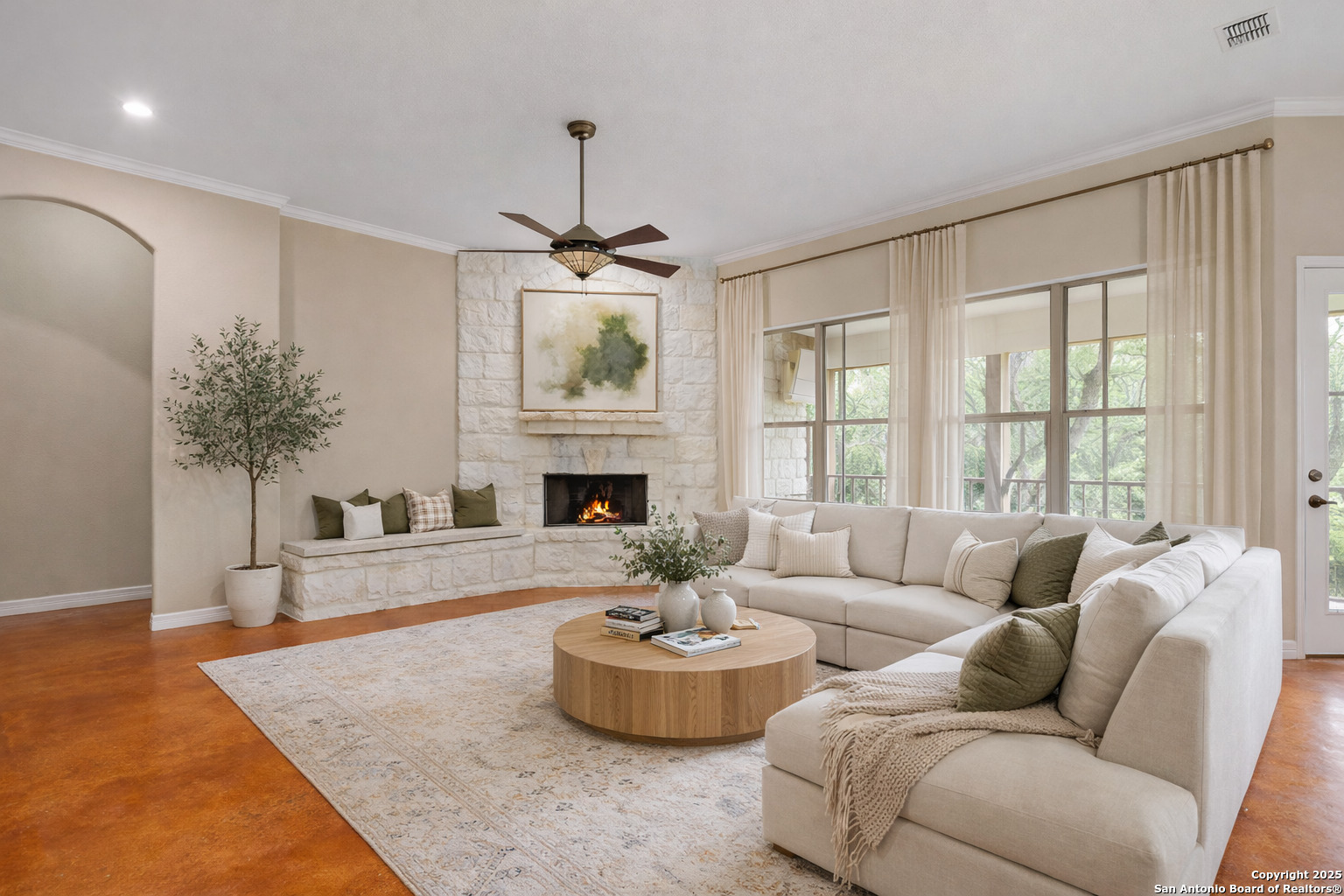 632 Copper Rim Spring Branch, TX 78070 - Photo 9 of 45 a living room with furniture and a fireplace