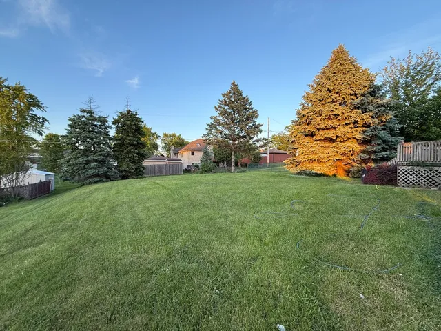 a view of a field of grass and trees
