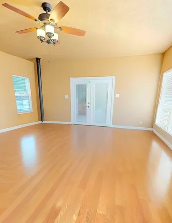 a view of a chandelier in big room