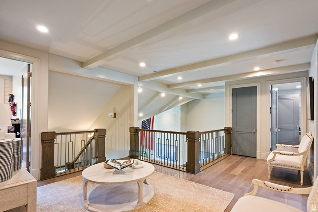 3 Carriagewood Cove, Unit 1088 Sandy, UT 84092 - Photo 34 of 79 Upper-level landing featuring wood-finish flooring, recessed lighting, and exposed ceiling beams