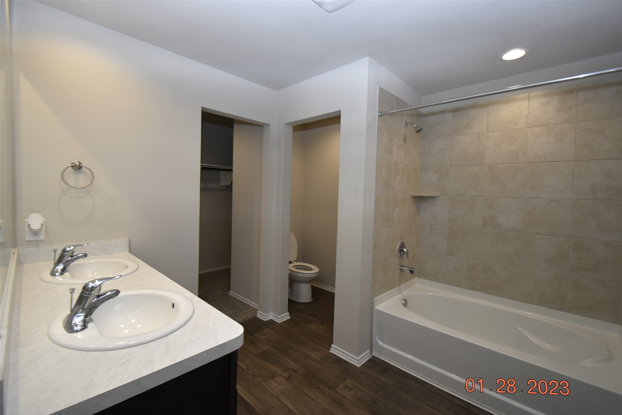 23710 Blodgett Peak Trail Spring, TX 77373 - Photo 6 of 17 a bathroom with a sink a bathtub and a mirror