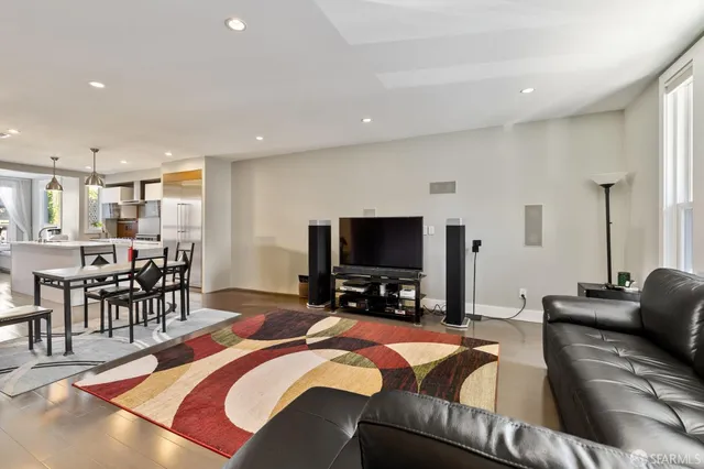 a kitchen with counter top space and appliances