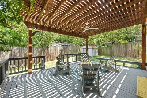 a view of a patio on the deck