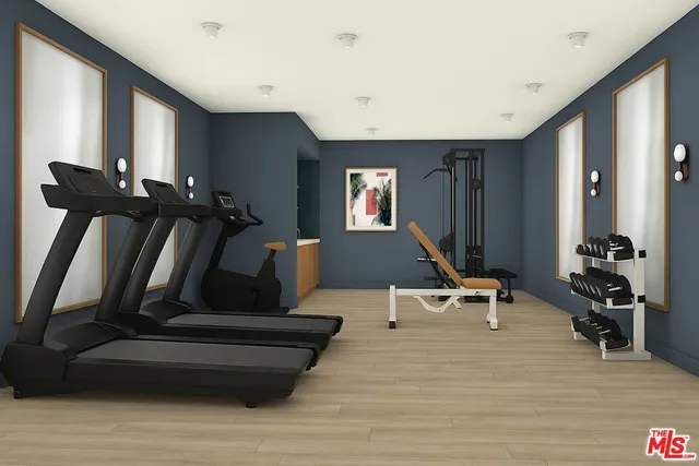 a view of a room with gym equipment