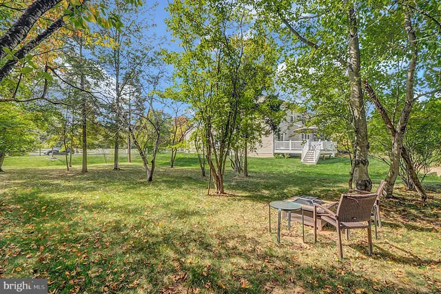 a view of a yard with furniture and trees
