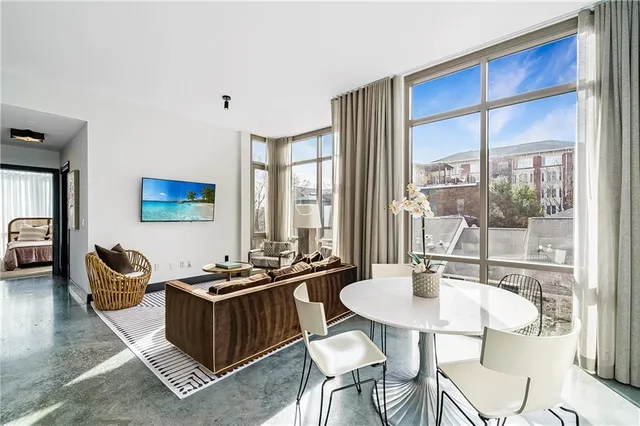 a table and chairs in a room