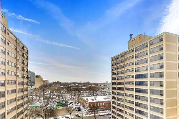 a view of a building with a city view