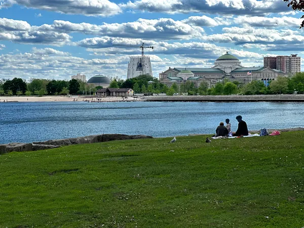a view of a lake with a big yard