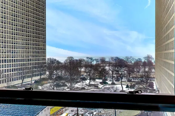a view of a city from a balcony
