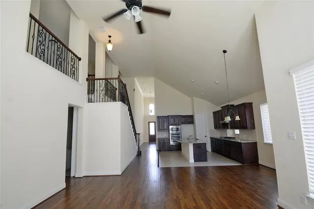a view of a brick house with a large window