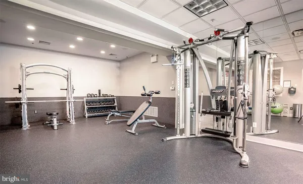 a view of a room with gym equipment
