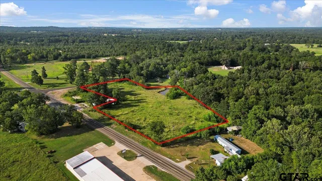 an aerial view of a house with a garden