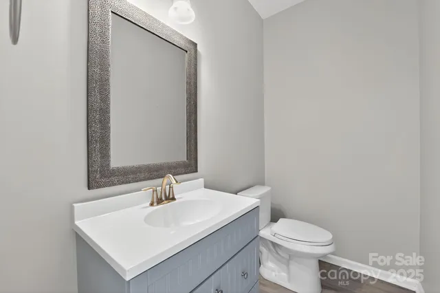 a bathroom with a sink a toilet and mirror