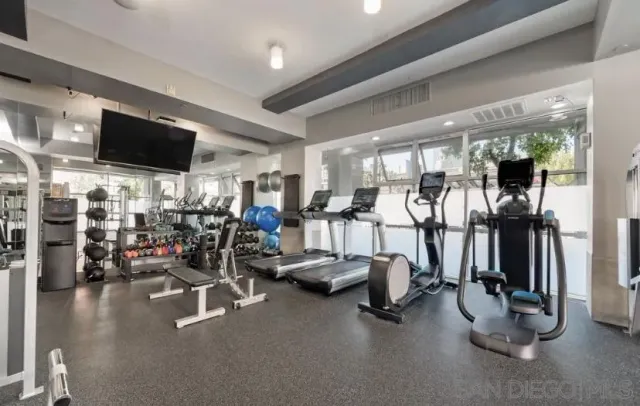 a view of a room with gym equipment