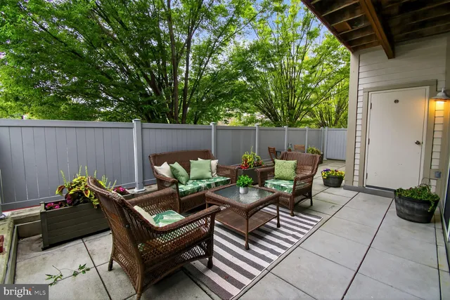 a backyard of a house with seating space