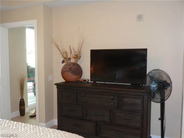 a view of a park with large trees