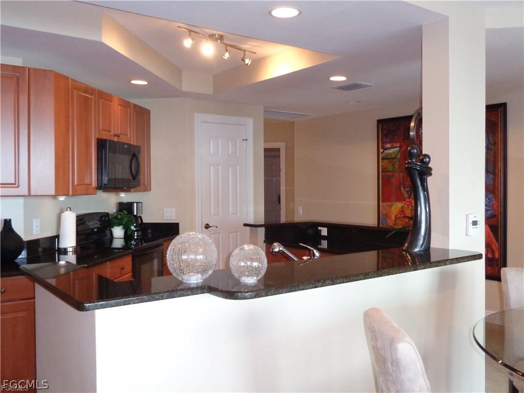 2743 First Street, Unit 1504 Fort Myers, FL 33916 - Photo 8 of 40 a kitchen with granite countertop a sink a stove and cabinets