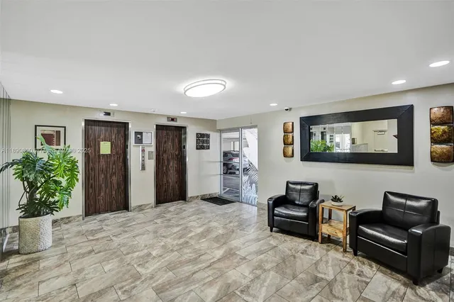 a view of a balcony from a door